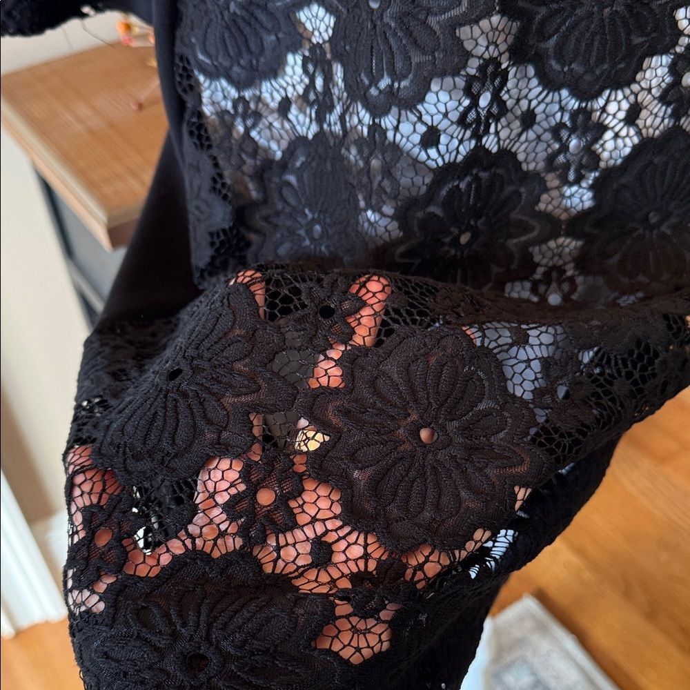 Nine West Black Lace sheer Sheath Dress 3/4 Sleeve Lined Stretch Women’s Size 12 - Picture 3 of 10